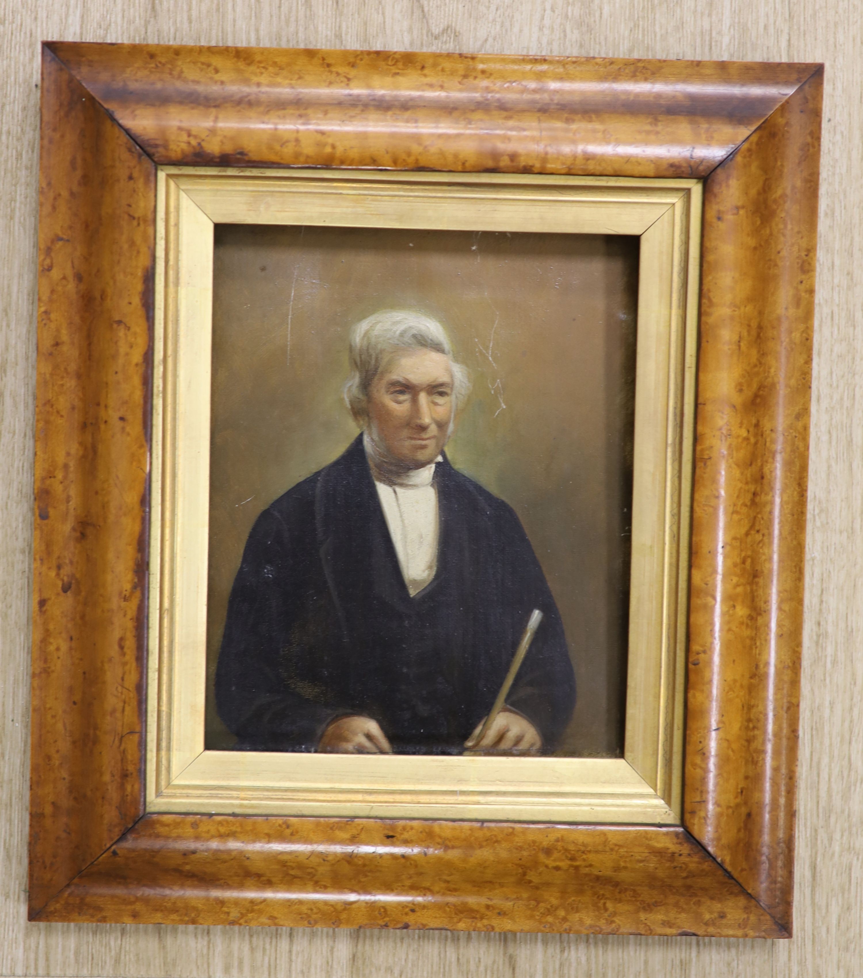 Victorian school, oil on canvas, portrait of an elderly gentleman, 20 x 17 cm.